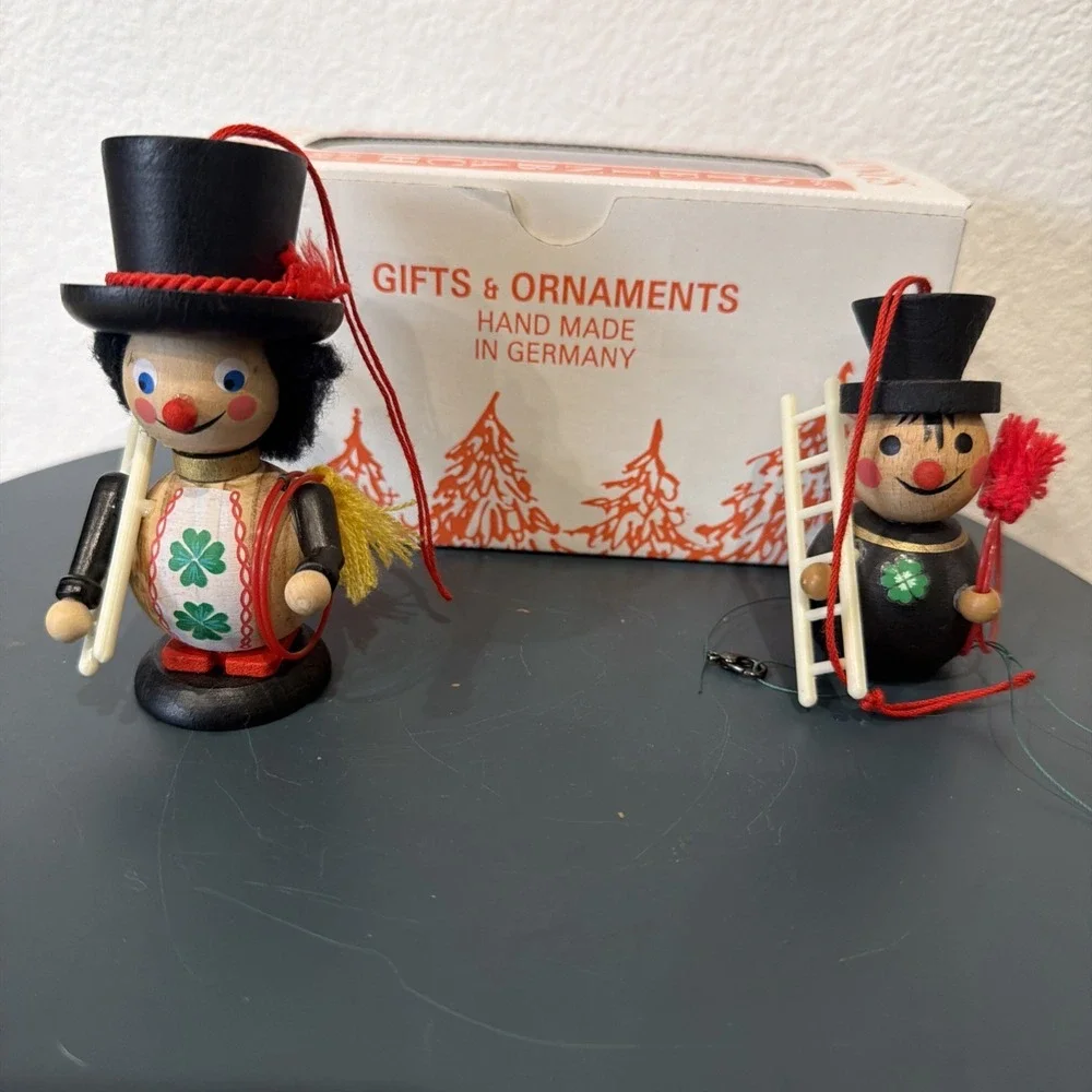 Two Steinbach Chimney Sweeps Ornaments Brothers Erzgebirge Schornsteinfeger Vtg